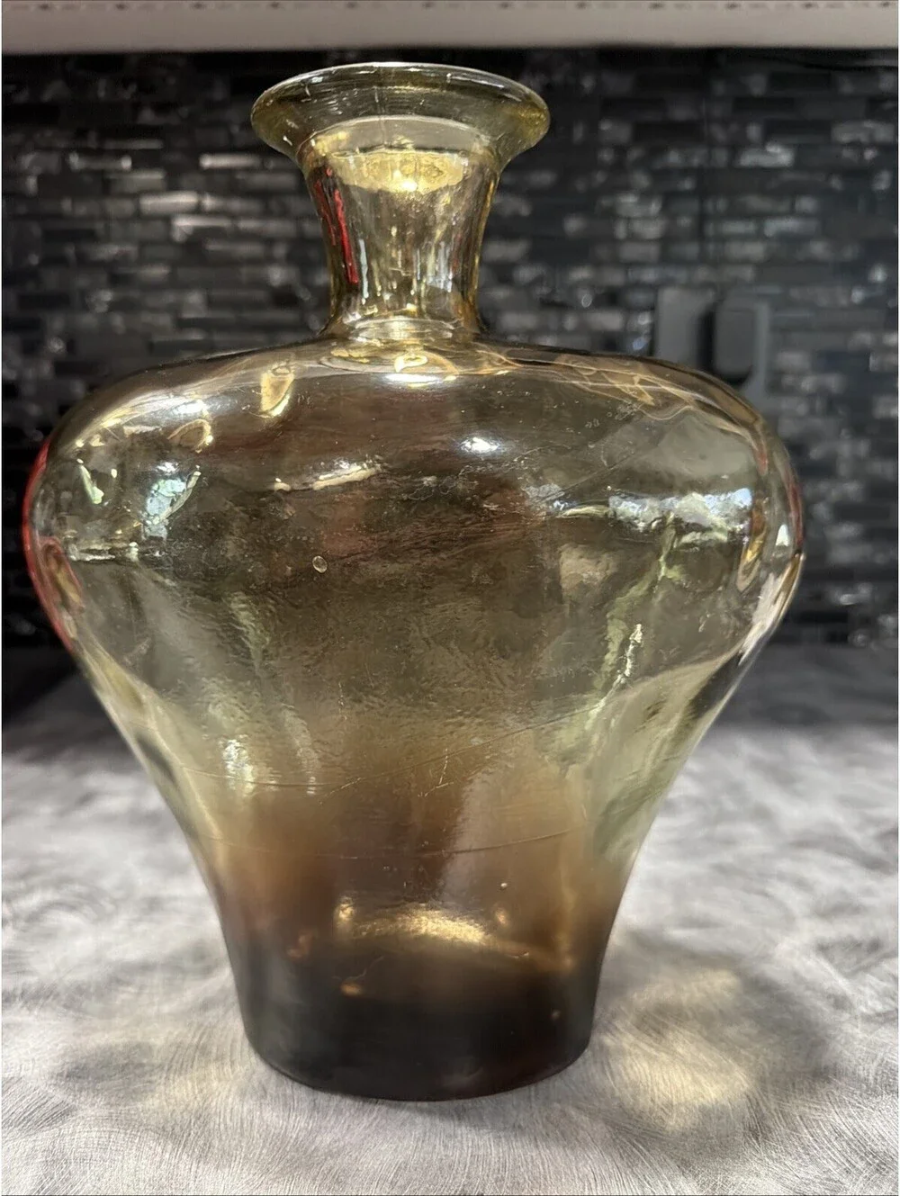 1980s Large Vidros Miguel Recycled Art Glass Decanter, Amber, Spain